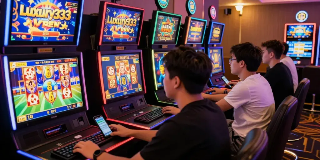 Exciting Luxury333 online casino scene with players enjoying vibrant slot games.