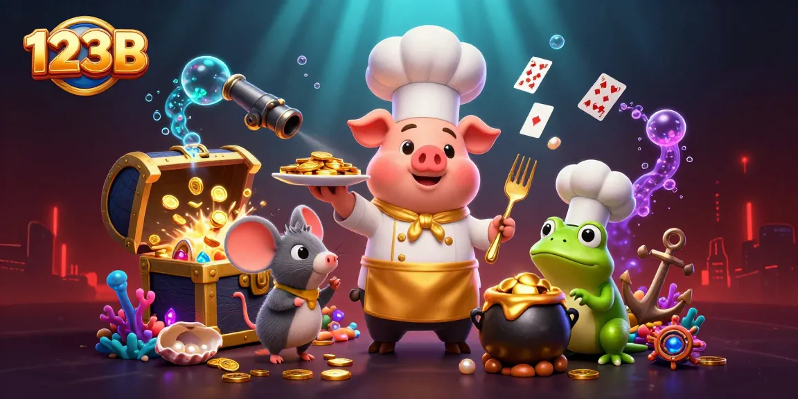 Experience thrilling wins at 123B with a vibrant, dynamic casino scene of playful characters.